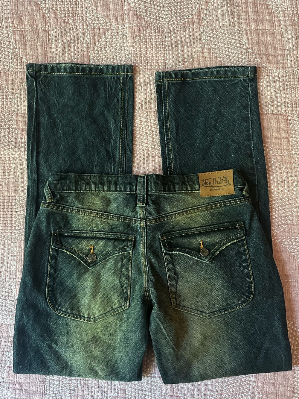 Von Dutch dark wash green cast denim jeans - Picture 2 of 4
